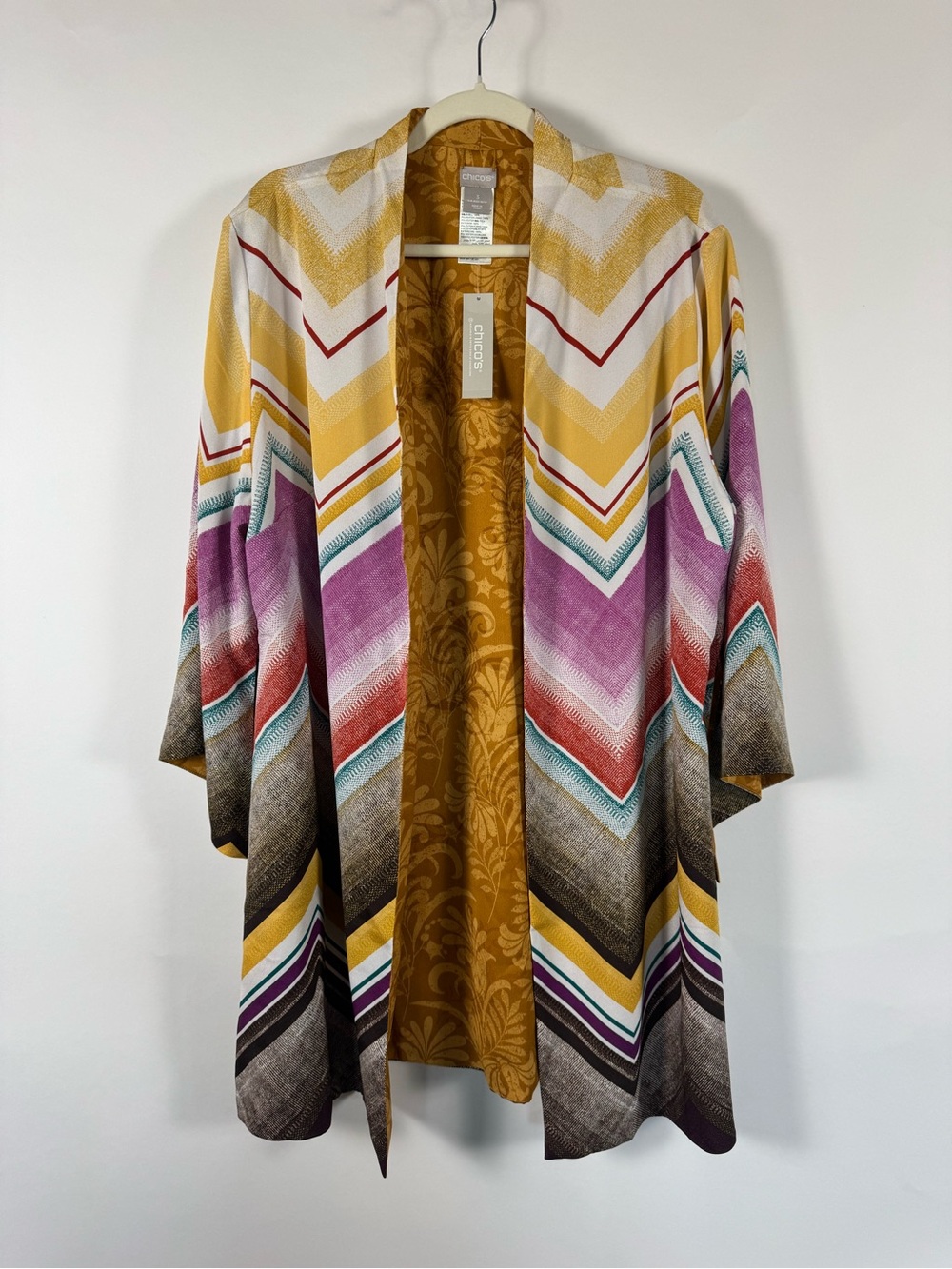 Chico's NWT Reversable‎ Kimono Jacket Size 3 Chevron Vibrant Layering Flowy Boho